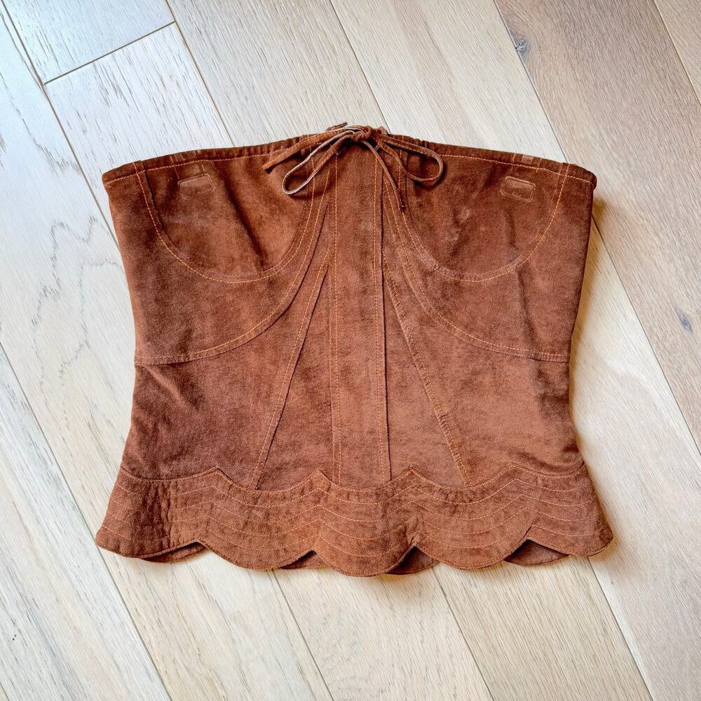 Maxima by Wilsons Brown Suede Leather Zip Corset Style Crop Top Y2K Women’s M
